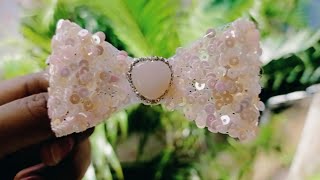 💖 Simple &amp; Stylish Sequence Hair Bow 😍 | DIY Hair Accessories Malayalam