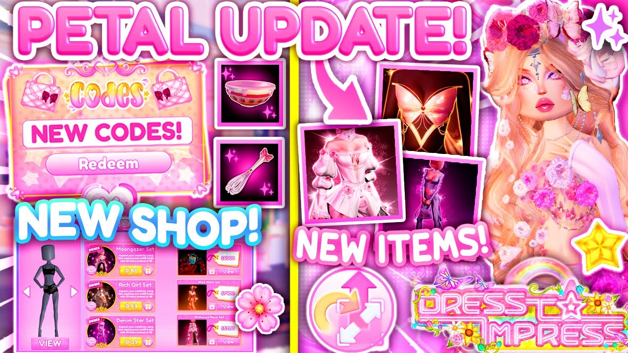 NEW CODES! PETAL UPDATE *OUT NOW* ALL 40+ NEW ITEMS, MAKEUP, HAIRS | Dress To Impress DTI ROBLOX NEW CODES! PETAL UPDATE *OUT NOW* ALL 40+ NEW ITEMS, MAKEUP, HAIRS | Dress To Impress DTI ROBLOX