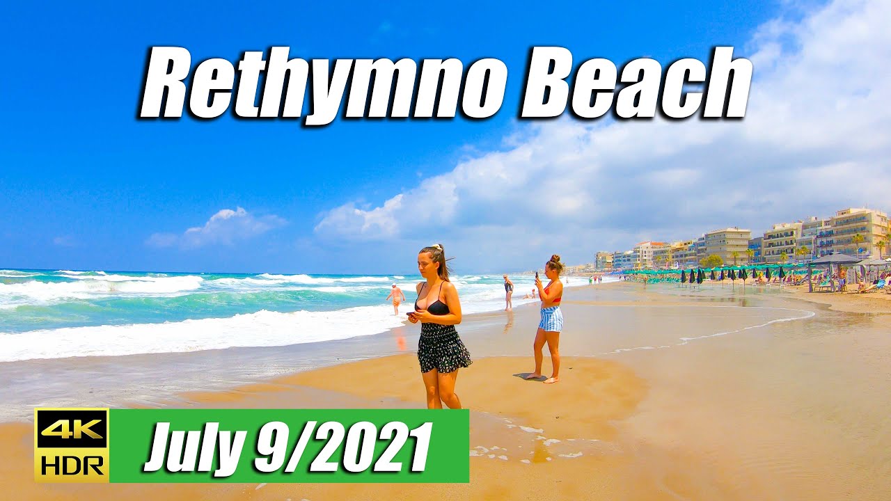 Rethymno Beach Walking tour, Crete Greece 2021, 4k UHD