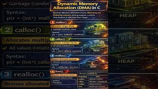 Dynamic Memory Allocation in C 🔥 | malloc, calloc, realloc & free Explained Easily|| #short #c