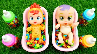 Satisfying Video Asmr L Mixing Candy Color Baby In 2 Magic Bathtub With M&M Squishy