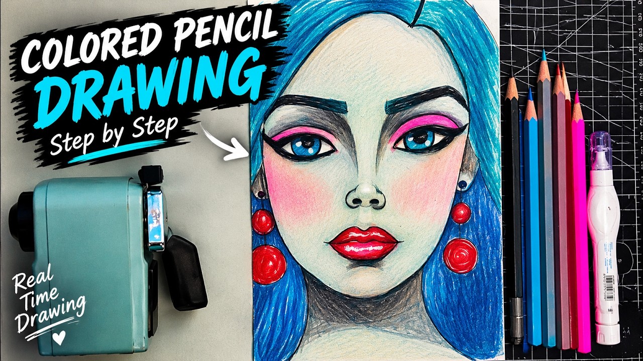 Drawing a Stunning Female Portrait with Colored Pencils | Real-Time Art ...