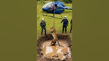 Helicopter Rescue: Helicopter Saves a Leopard Stuck under Muddy Trap #rescue #animals #ai #shorts