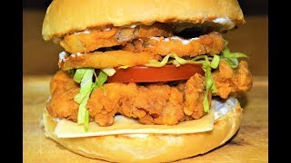 افضل طريقة لتحضير زنجر الدجاج مع حلقات البصل المقرمشة Zinger burger/شيف احمد