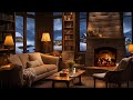 Winter Cozy Cabin in Snowfall with Crackling Fireplace Sound, Cracking Fire and Snow Falling