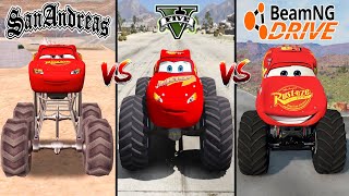 GTA San Andreas Monster McQueen VS GTA 5 Monster McQueen VS BeamNG Monster McQueen - WHO IS BEST?