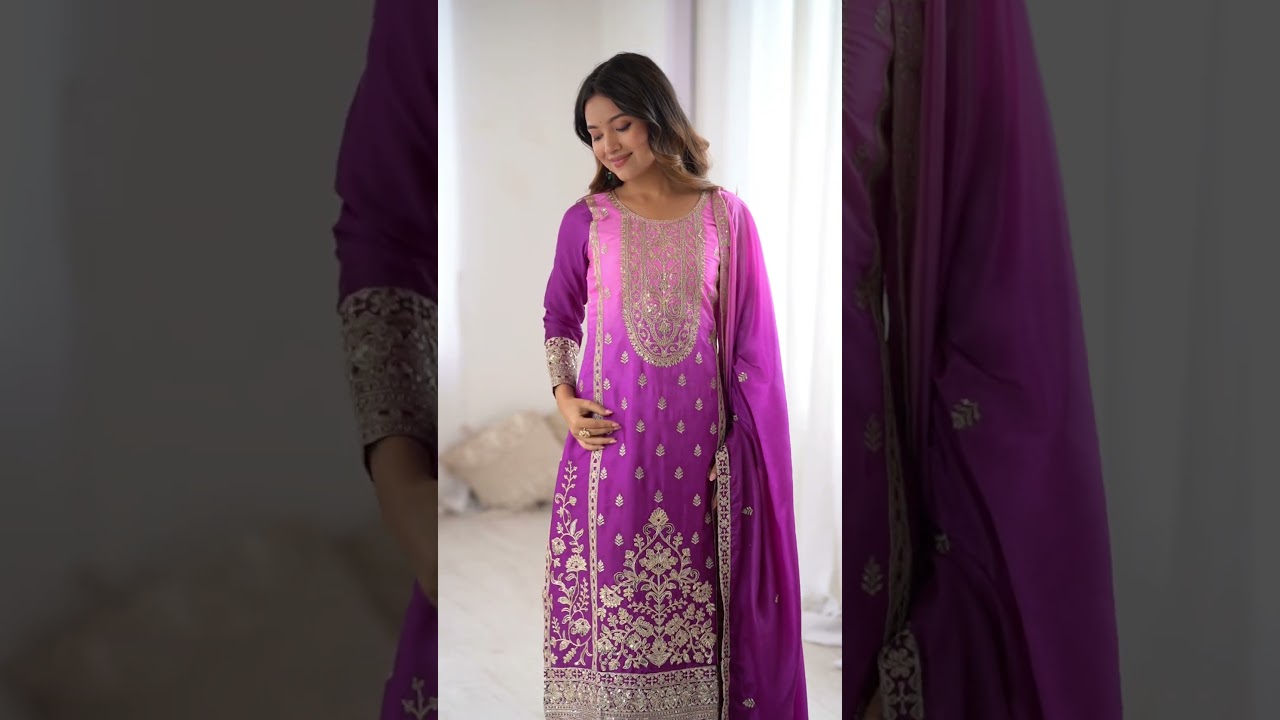 Purple Shaded Chinon Silk Suit