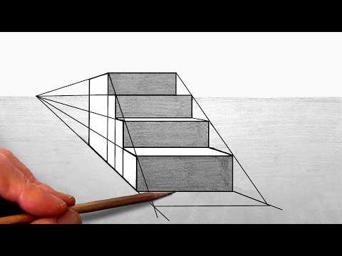 How to Draw STAIRS from Slightly the Left in 1-Point Perspective