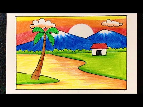 Cách Vẽ Tranh Phong Cảnh CHIỀU HOÀNG HÔN VÀNG tuyệt đẹp | how to draw beautiful sunset scenery