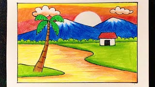 Cách Vẽ Tranh Phong Cảnh CHIỀU HOÀNG HÔN VÀNG tuyệt đẹp | how to draw  beautiful sunset scenery - YouTube