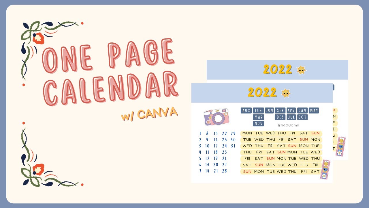 ONE PAGE CALENDAR 2022 | How I Make A Calendar Using Canva Web - YouTube