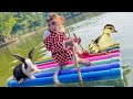Monkey baby bonbo rescue rabbit mom traditional boat with hook by river cute animals islands ever