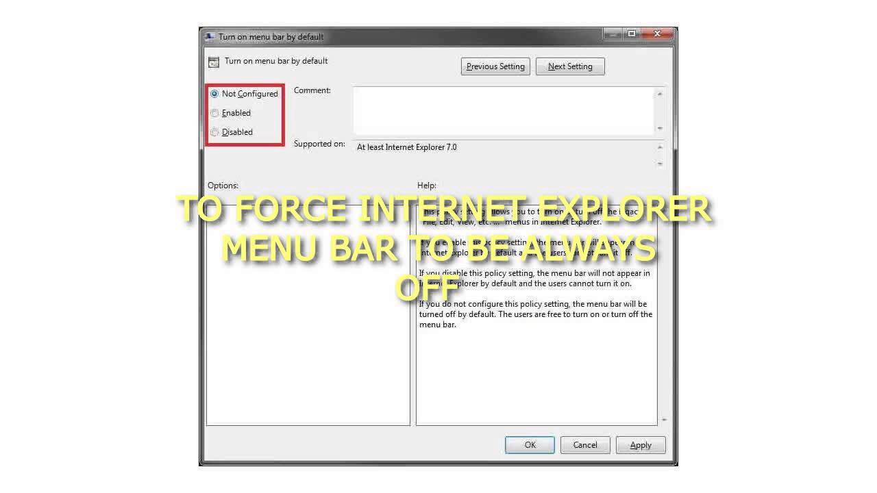 How to Force Internet Explorer to Always Have the Menu Bar Turned On or ...