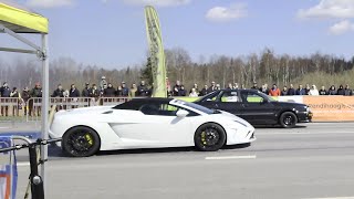 Audi 90 B3 2.2TQ vs Lamborghini Gallardo Spyder LP560-4 5.2 1/4 mile drag race