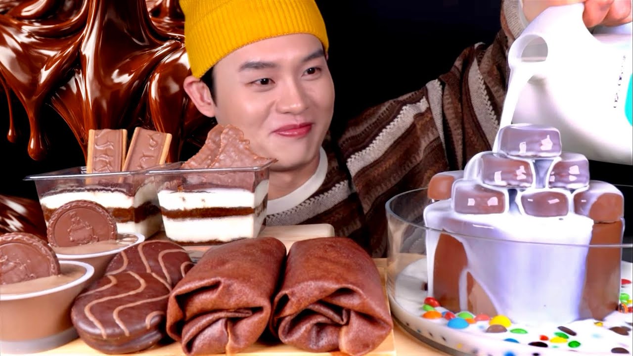 트윅스초코바 몽쉘 빈츠 초콜릿푸딩 초코수건케이크 티코 아이스크림 먹방~! Chocolate Tiramisu Choco Towel Cake Choco Pudding MuKBang~!