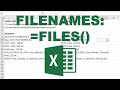 List of filenames from folder into Excel