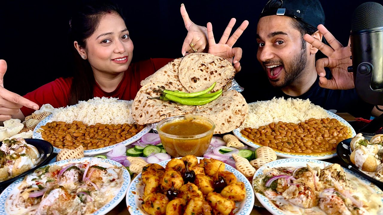 Eating Rajma, Dahi Bhale, Dahipuri, Masala Aloo, With Rice & Tandoori Roti | ASMR