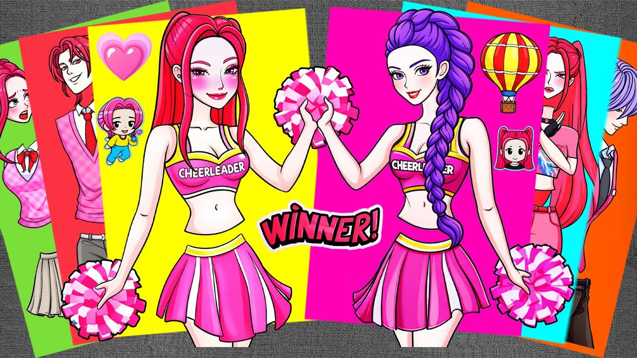 [🌸paper diy🌸] Pink Cheerleader Fashion Dress Up with Huntrix 👚 KPop Demon Hunters Stickers | ASMR