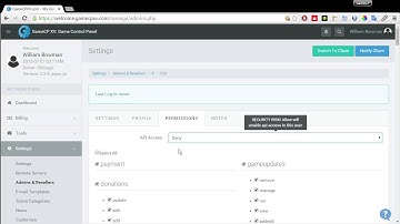 GameCP XV Game Control Panel: How-to Create an Admin with API Access