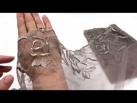 Видео: 05-111 ОПТ Вышивка на неэл. сетке 21 см, Rose, кофейная роза/бронза