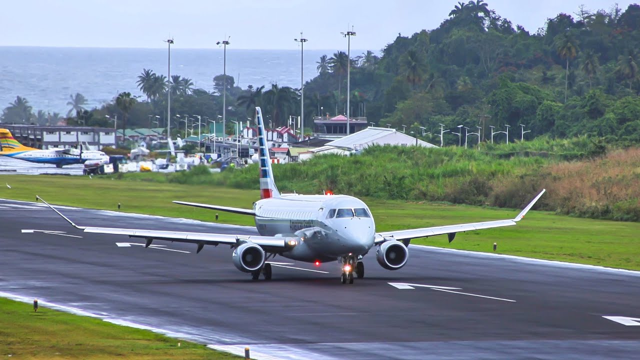 PLANESPOTTING Dominica | Embraer E175 - Regional ATRs | Wet Runway Action | Island Aviation 🇩🇲