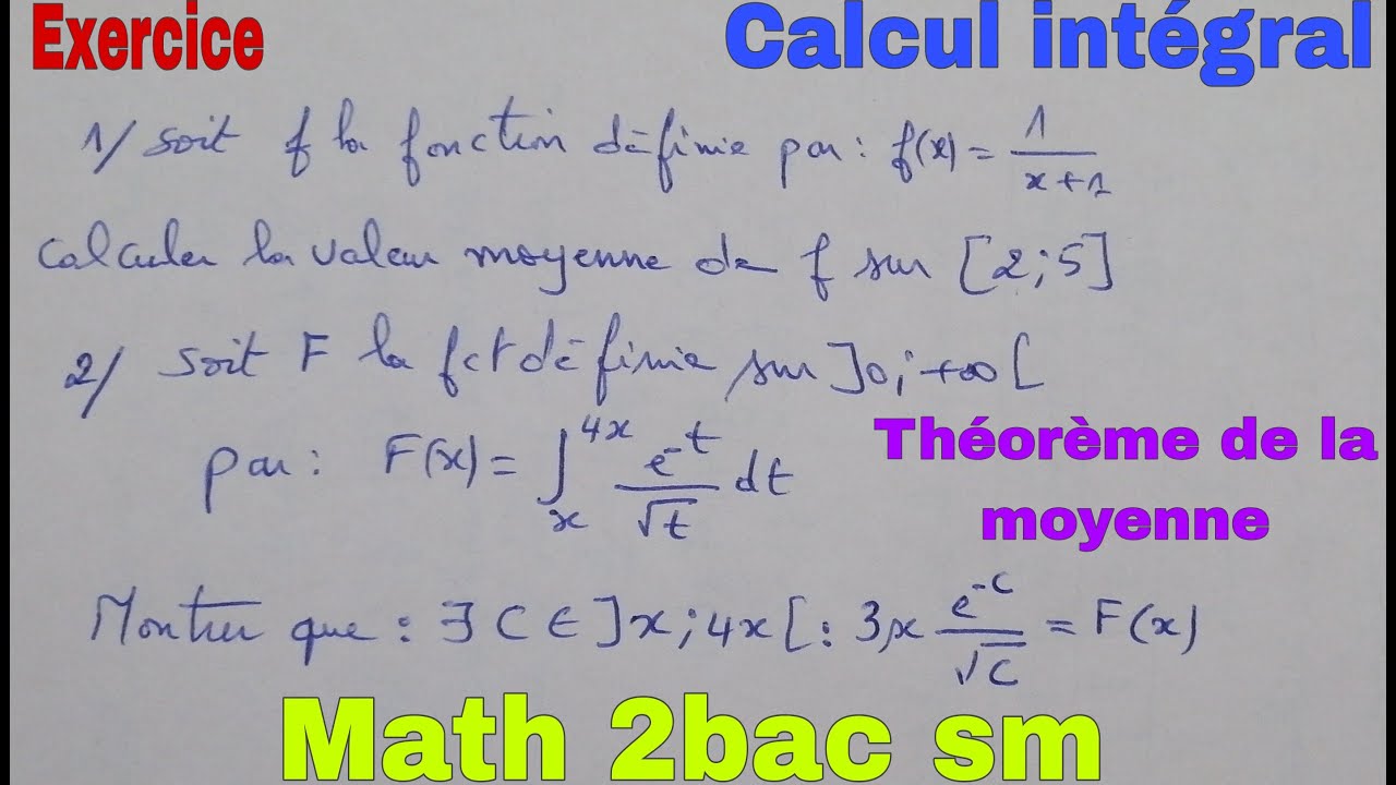 theoreme de la moyenne ...calcul integral...math 2bac