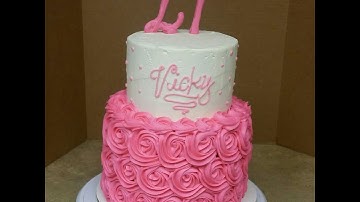 2 Tier Rosette Birthday Cake. Cake Decorating.