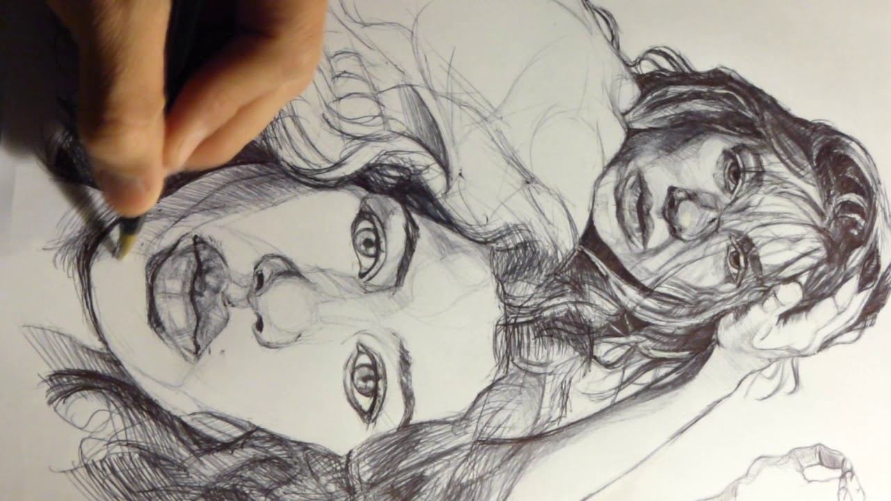 Bic pen sketching - YouTube