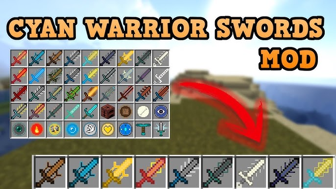 Minecraft: EPIC SWORDS (ELEMENTAL SWORDS AND UPGRADES) Cyan Warrior Swords  Mod Showcase 