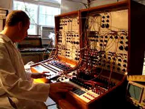 Phil Cirocco of CMS / Discrete Synthesizers playing a large Buchla 100 system