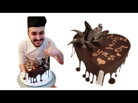 Ürək Tortu / Şokolatdan gül dekor /Kalp Pasta / Heart cake