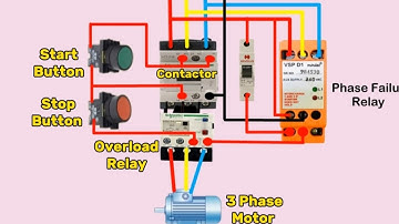 DOL Starter Power and Control Connection with Phase Failure Relay | Motor Protection Relay