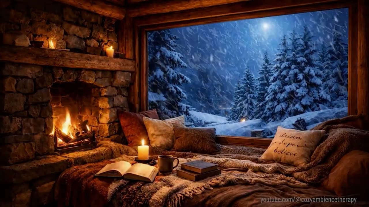 ❄️Stormy Snow Blizzard ❄️ 8 Hours  🔥Cozy Warm Fireplace 🔥