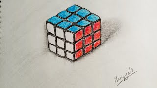 Let's draw a soft Rubik's Cube | Colored Pencil Drawing | Water Color Pencil