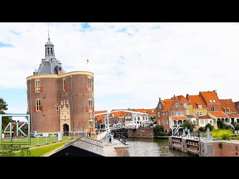 Walking in Enkhuizen, Holland | 4K Video Walk | Binaural City Sounds
