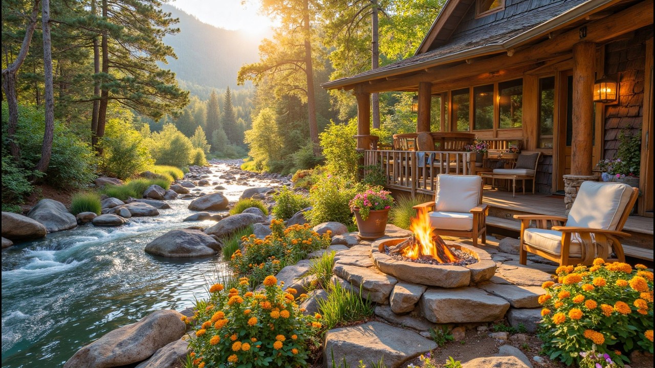 Quiet Spring Morning by the River 🌲🔥 Gentle Piano & Cozy Crackling Fire Ambience for Focus