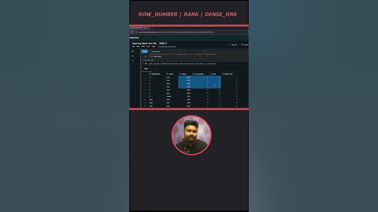 Row number vs rank vs dense rank sql window function explained youtube
