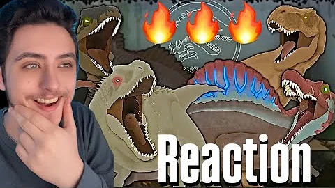 T-Rex & Spino vs Indominus Rex & Giga | Jurassic World | Animation Reaction