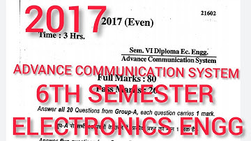 ADVANCE COMMUNICATION SYSTEM||PREVIOUS YEAR QUESTIONS(2017)||ELECTRONICS ENGINEERING||6TH SEMESTER