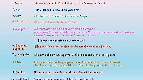 Lesson 43 : décrivez / présentez votre mère - describe/ present/ introduce your mother in French