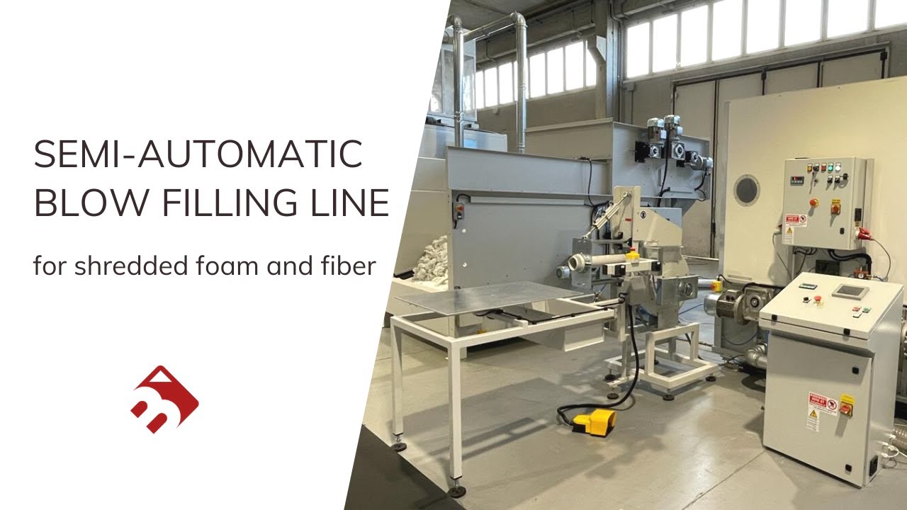 Semi-automatic blow filling line for shredded foam and fiber 