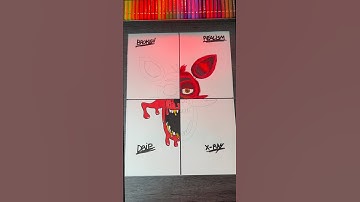 Drawing FOXY from FNAF in 4 Different Art styles with Posca Markers ! #drawing #fnaf #shortsart