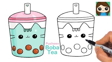How to Draw Boba Tea Pusheen Drink