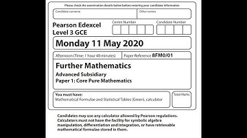 AS Core Pure 2020 Pearson Edexcel  Further maths