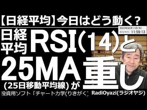 【日経平均-今日はどう動く?】日経平均はRSI(14)と25MAが重し! 日経平均のチャートは上値が重い形。特に18日~22日にかけてはRSI(14)が低下しやすいので要注意。ここは「待ち」がベスト。