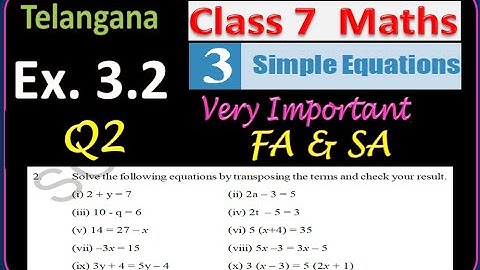 Telangana 7th Class Maths Chapter 3 Simple Equations | Exercise 3.2 | Q2 |  solve the following eq.