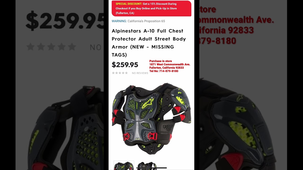 Motorhelmets Store Pick-up - Alpinestars Bionic & Full Chest Protector Adult Off-Road Body Armor