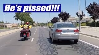 Driver cuts off Harley Rider wearing his cut | Meth Head in Fresno
