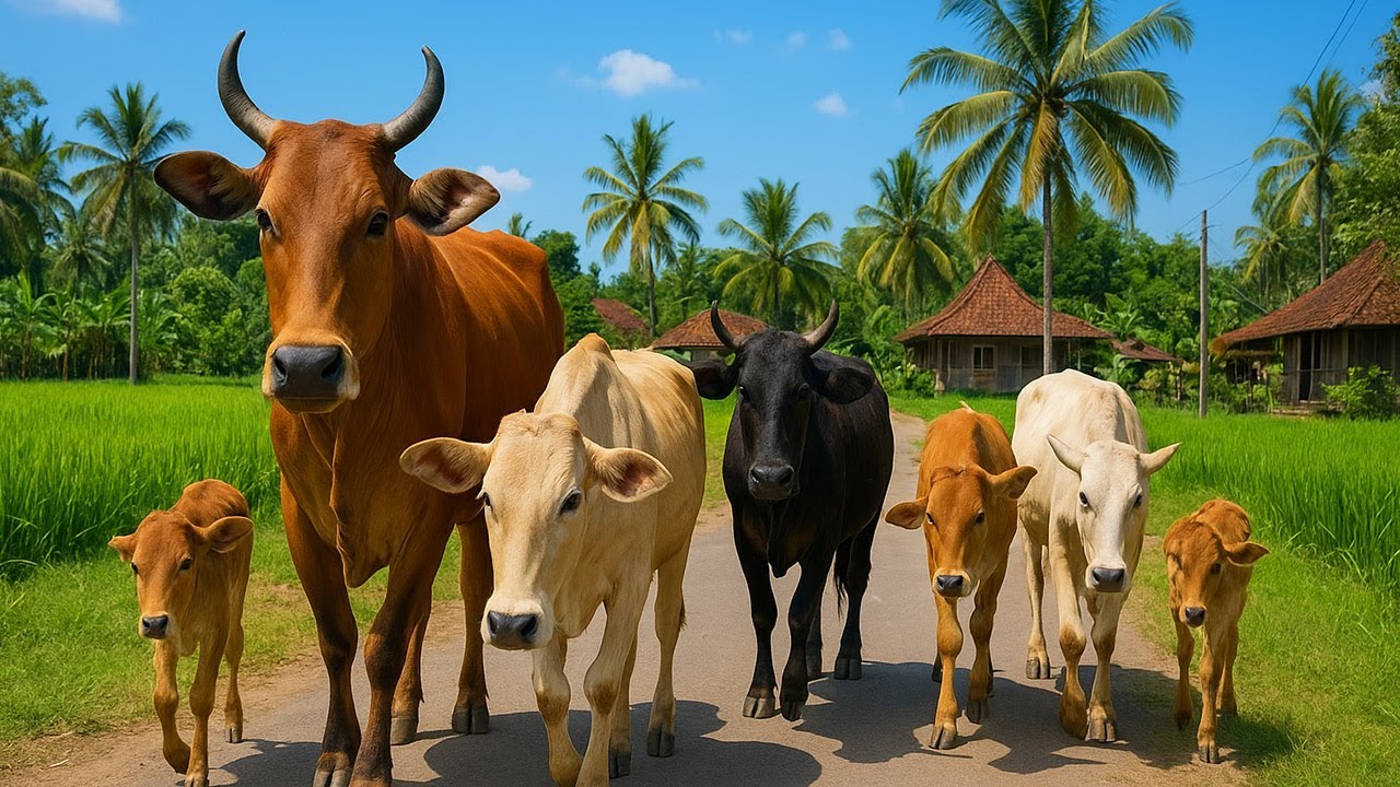 Pengembala sapi jinak makan ramai-ramai di sawah kampung, ayo nikmati ...