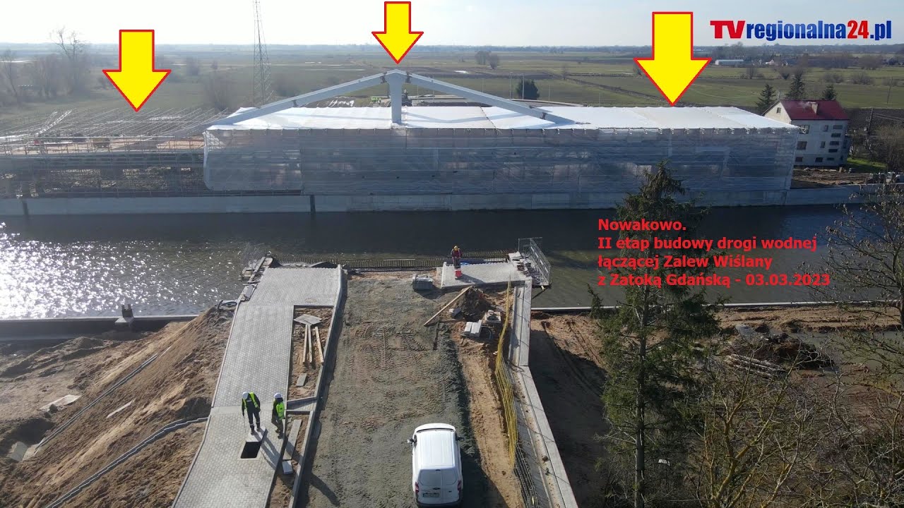 Nowakowo Most Obrotowy z drona II etap budowy drogi wodnej 03.03.2023 ...